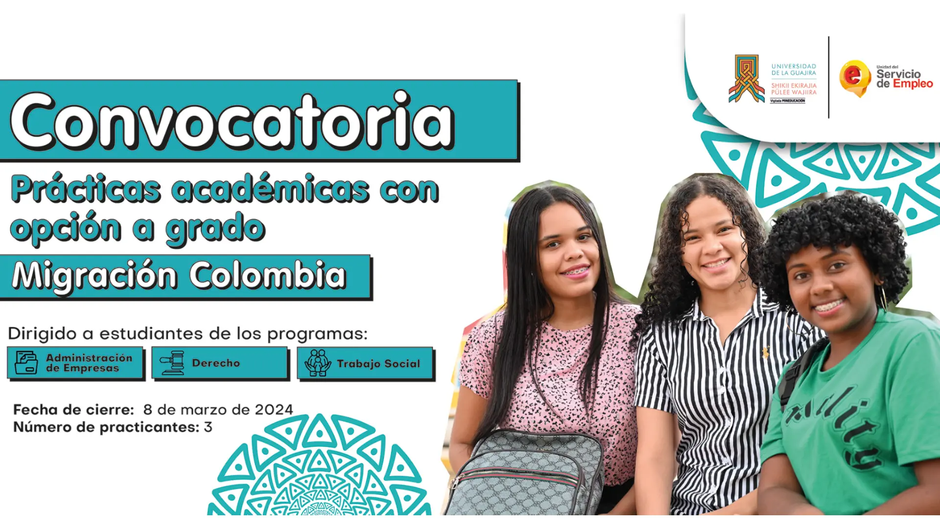 Convocatoria de prácticas académicas con opción a grado Migración Colombia.