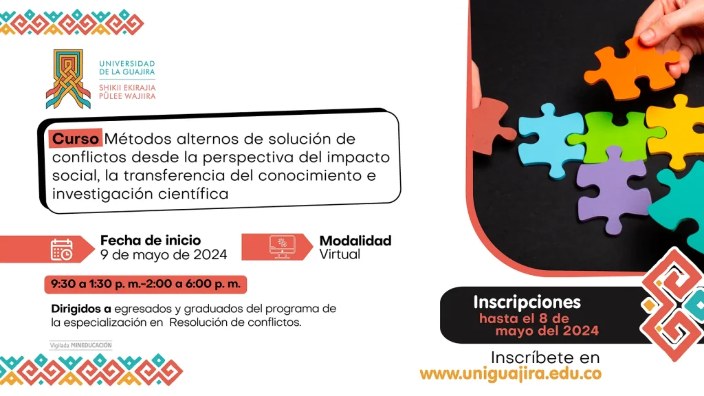 Curso Métodos alternos de solución de conflictos desde la perspectiva del impacto social, la transferencia del conocimiento e investigación científica