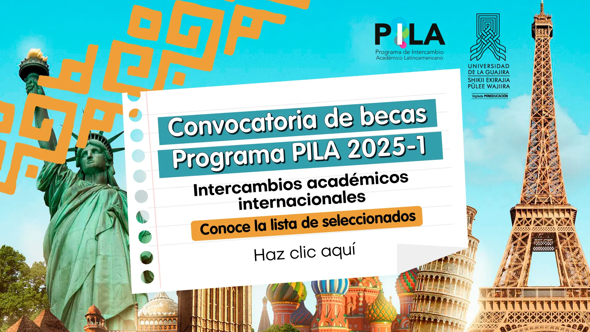 Estudiantes seleccionados en la Convocatoria del Programa Pila 2025

Conoce aquí la lista de los estudiantes elegidos en el marco de la Convocatoria N.º 011 Programa Pila 2025, para el desarrollo de movilidades a través de intercambios académicos con universidades internacionales.