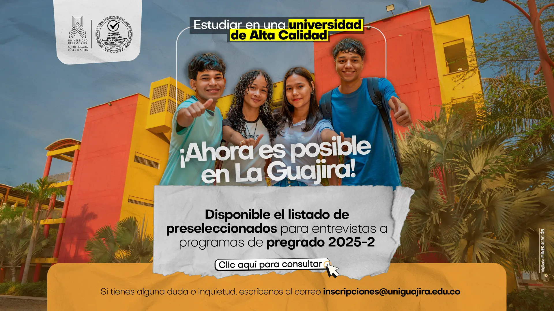 Disponible el listado de preseleccionados para entrevistas a programas de pregrado 2025/2