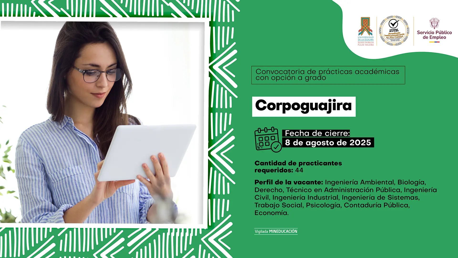 Convocatoria de prácticas con opción a grado - Corpoguajira