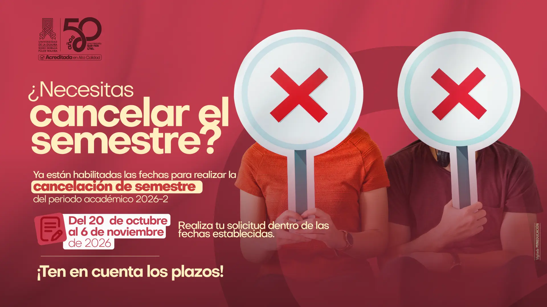 Cancelación de semestre 2026-2 en Uniguajira: fechas para realizar la solicitud